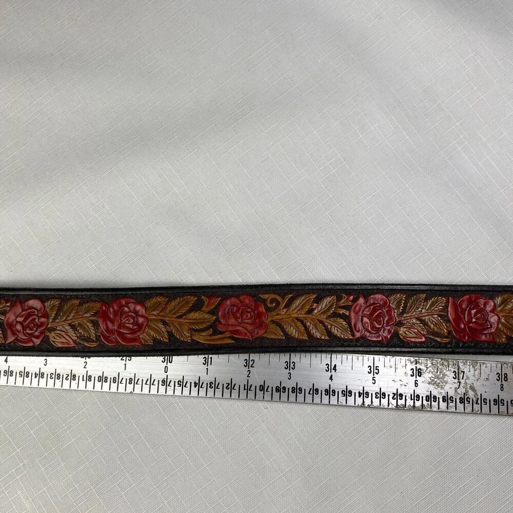 Hand Tooled LEATHER Western Belt "DEAN"! 3D Roses Personalized Handmade Sz 42 - Picture 7 of 16